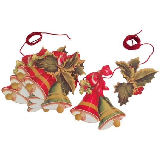 Large Holly and Bell Paper Scrap Garland ~ England